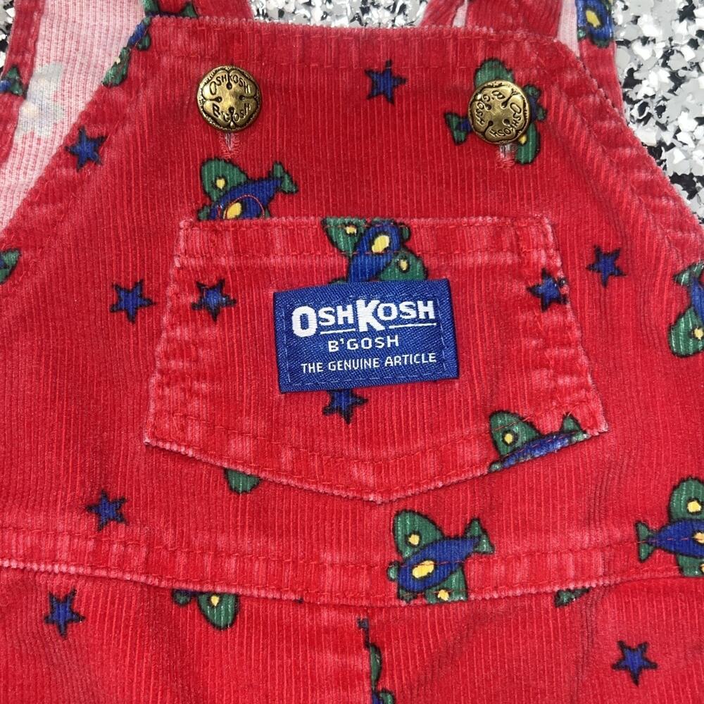 Oshkosh B'Gosh Baby Overalls 6-9M Baby Plane Airplane Corduroy Footed Vintage - Picture 3 of 7